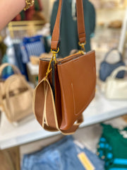 Brown Corinna Bucket Bag W/ Two-Tone Canvas Strap