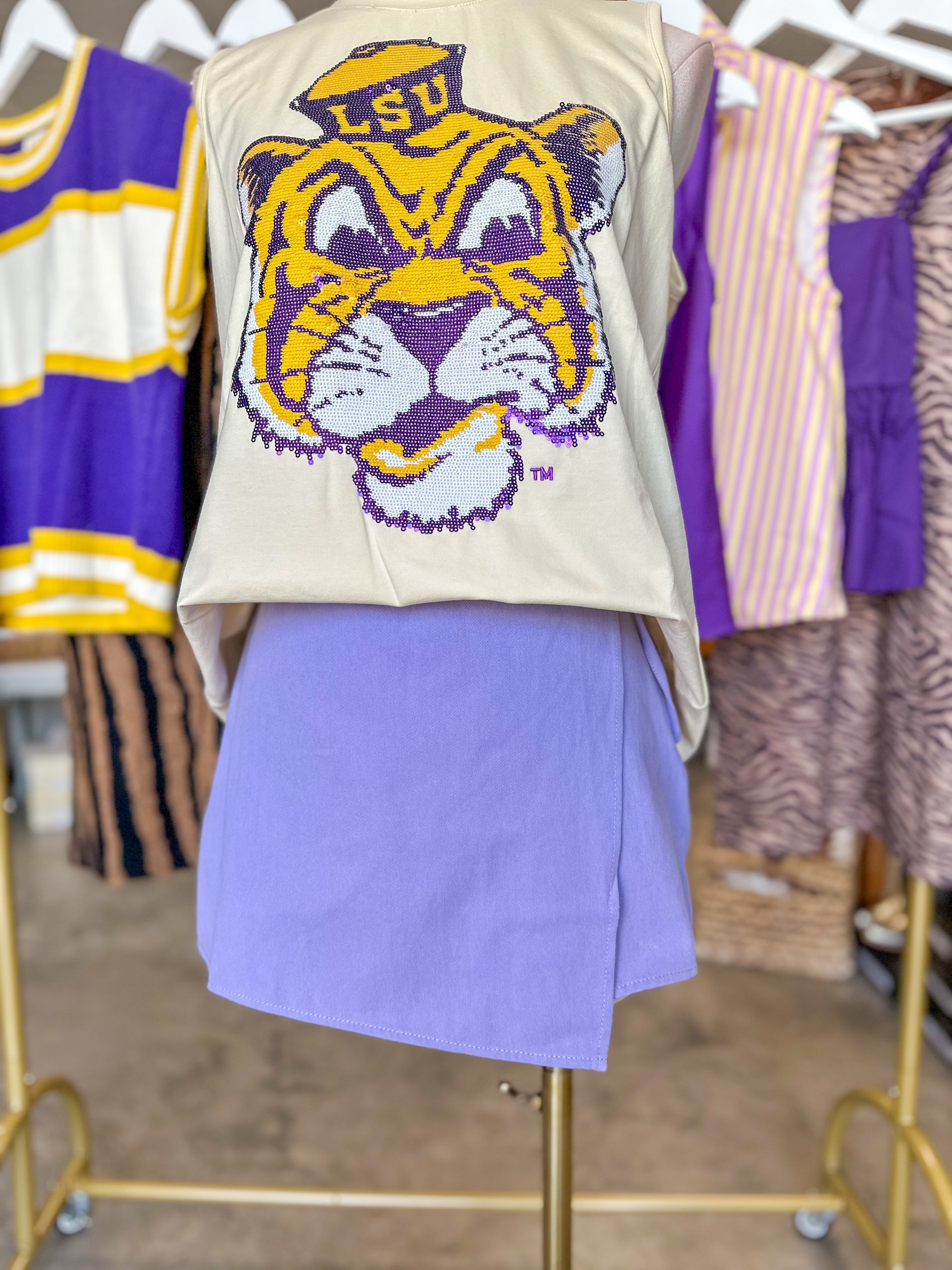 Butter Yellow LSU Sequin Vintage Tiger Luxe Tank (Licensed)