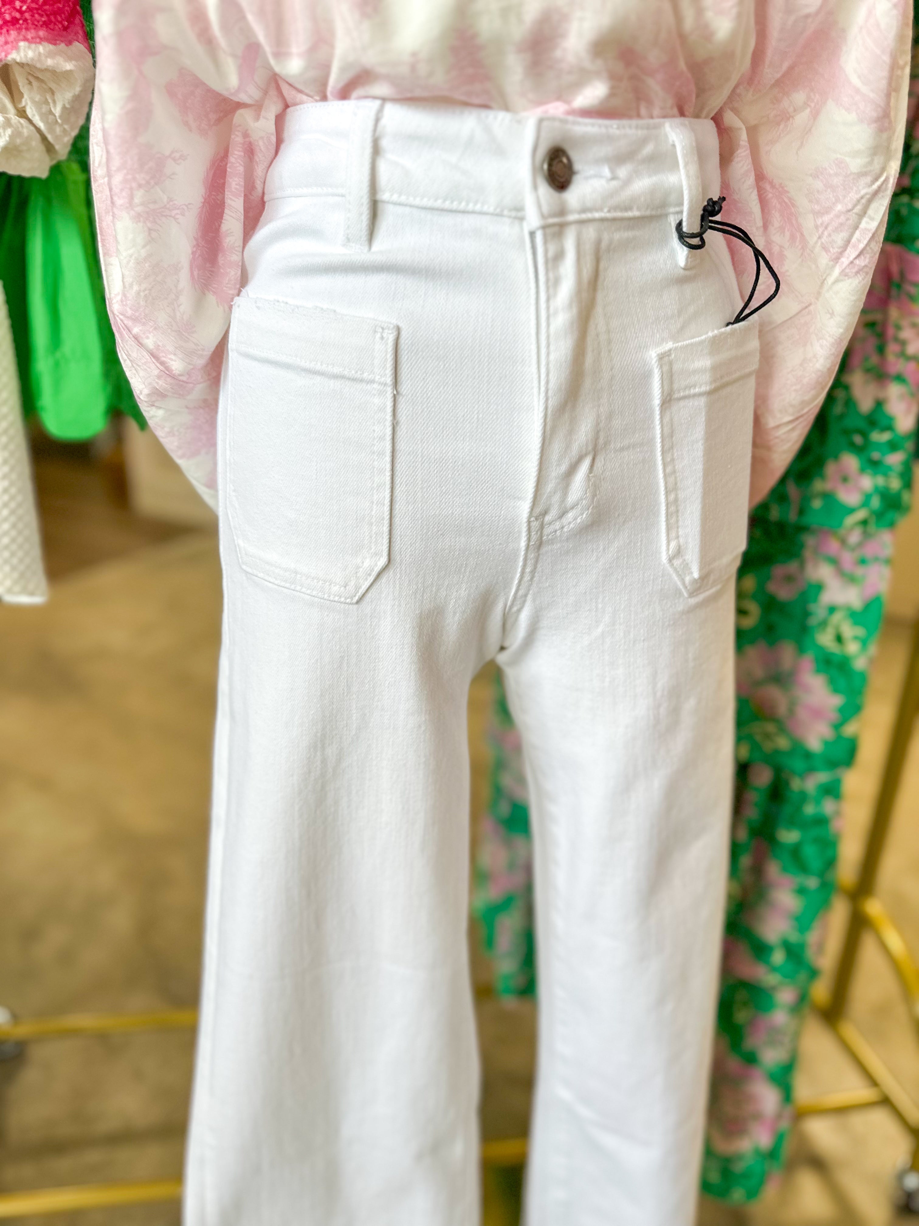 Catskill White High Rise Wide Leg Crop Raw Hem Denim Jeans