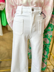 Catskill White High Rise Wide Leg Crop Raw Hem Denim Jeans