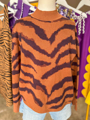 Camel Untamed Beauty Tiger Striped Long Sleeve Sweater