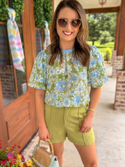 Blue Skies & Bloom Puff Sleeve Top
