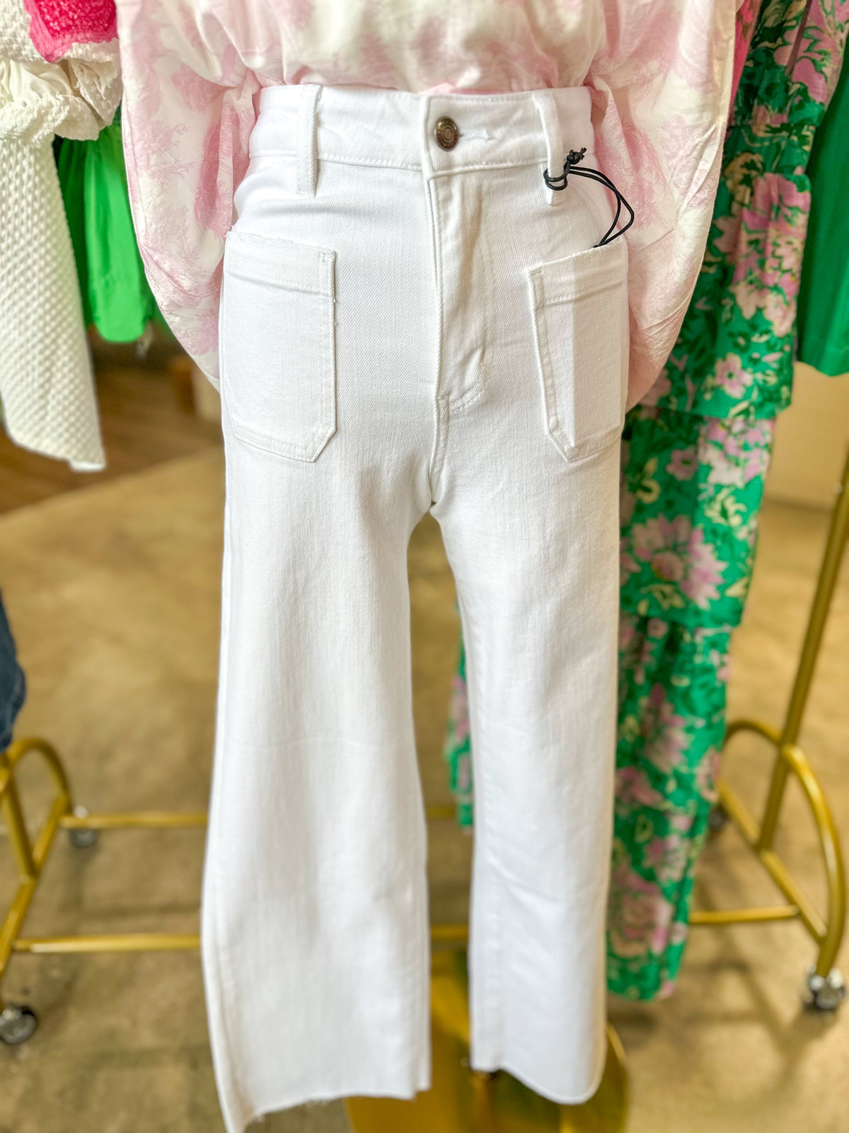 Catskill White High Rise Wide Leg Crop Raw Hem Denim Jeans