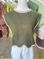 Army Green Scalloped Serenity Sweater Vest