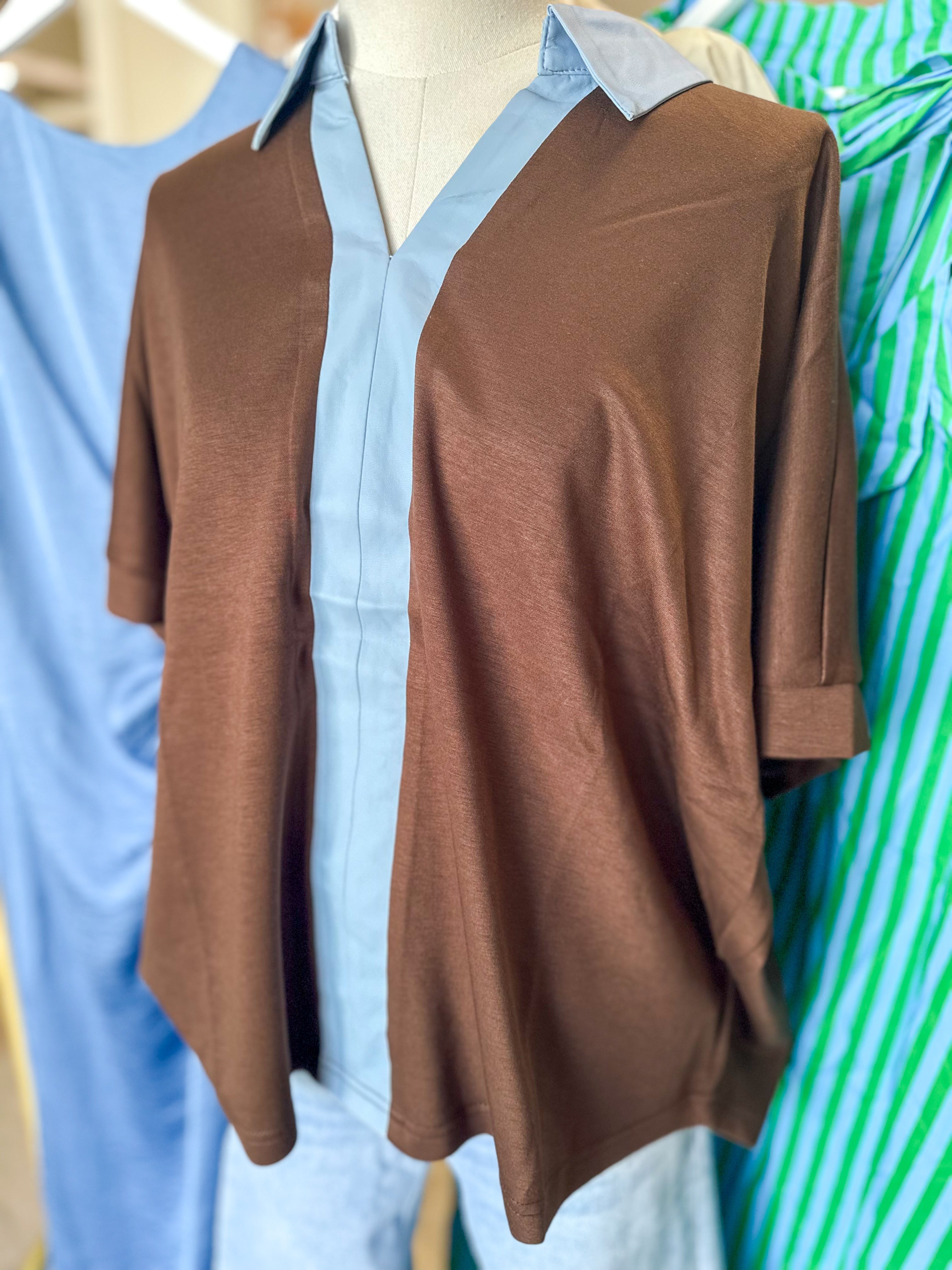 Brown Windsor Contrast Collared Top