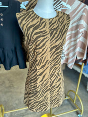 Brown Wild Stripes Shift Style Mini Dress