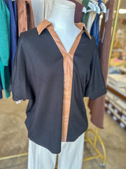 Black Windsor Contrast Collared Top