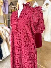 Burgundy Sweet Eyelet Moments Midi Dress