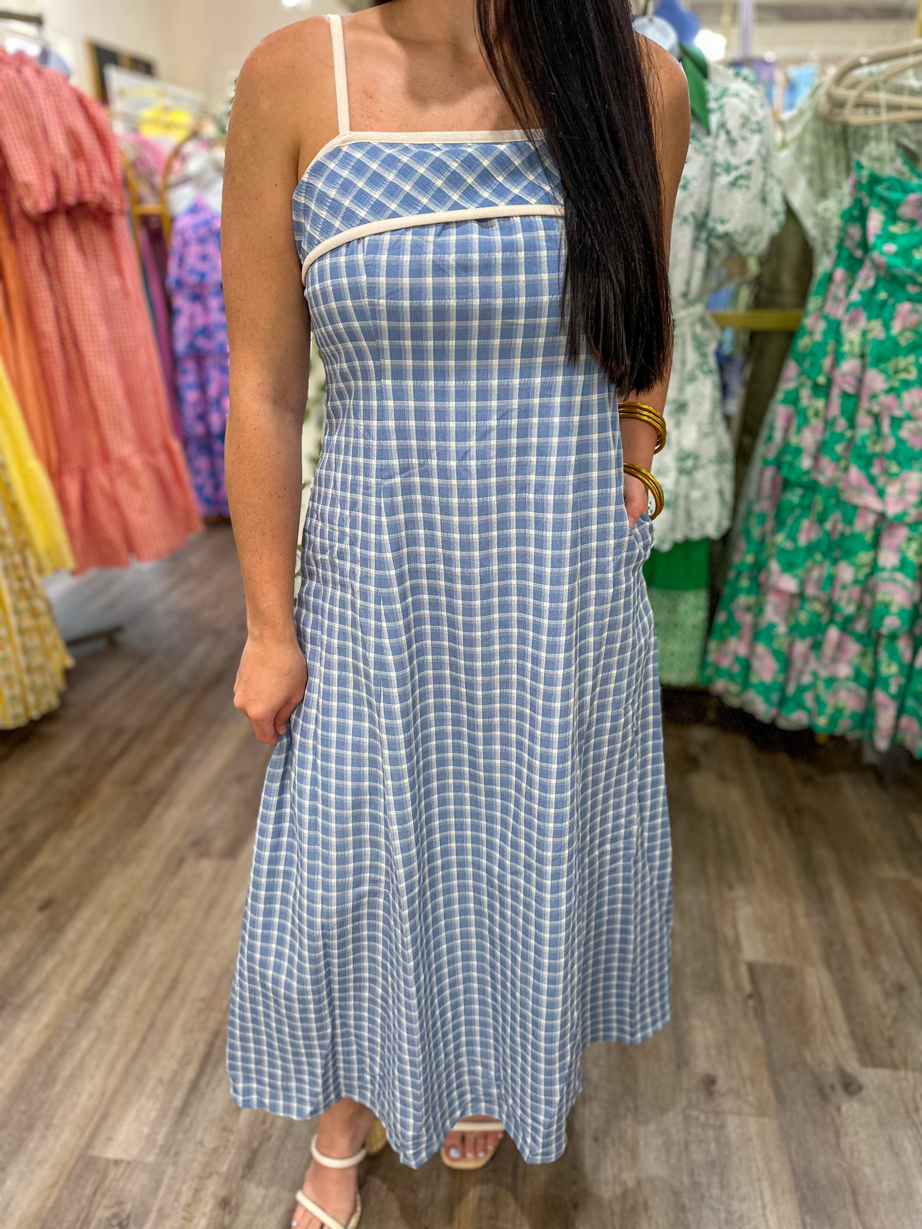 Chambray Coastal Check Maxi Dress