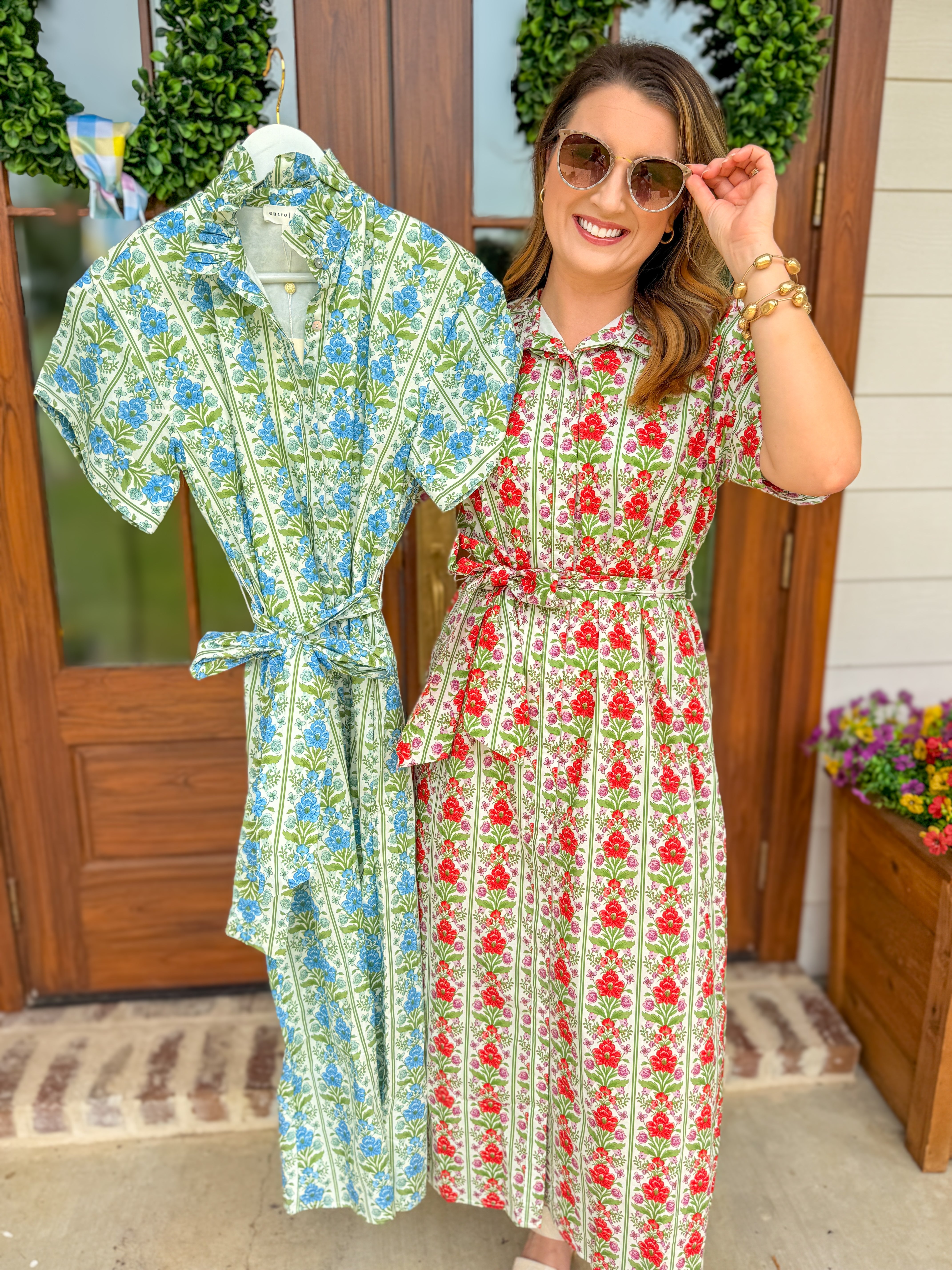 Blue Sweet Stroll Floral Belted Midi Dress