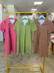 Caramel Go-To Polka Dot Half Zip Mini Dress