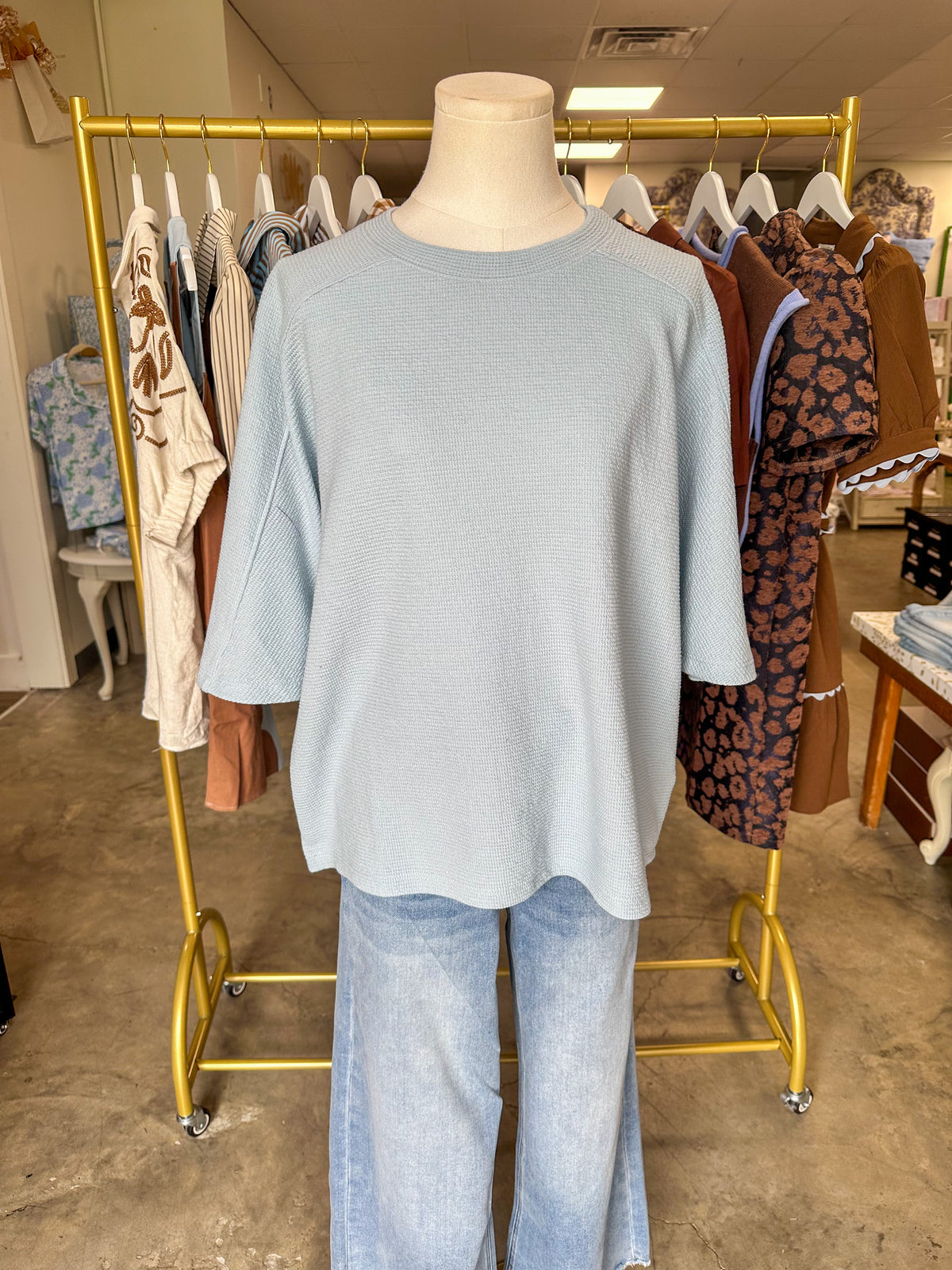 Blue Fog Cloudy Knit 3/4 Sleeve Top