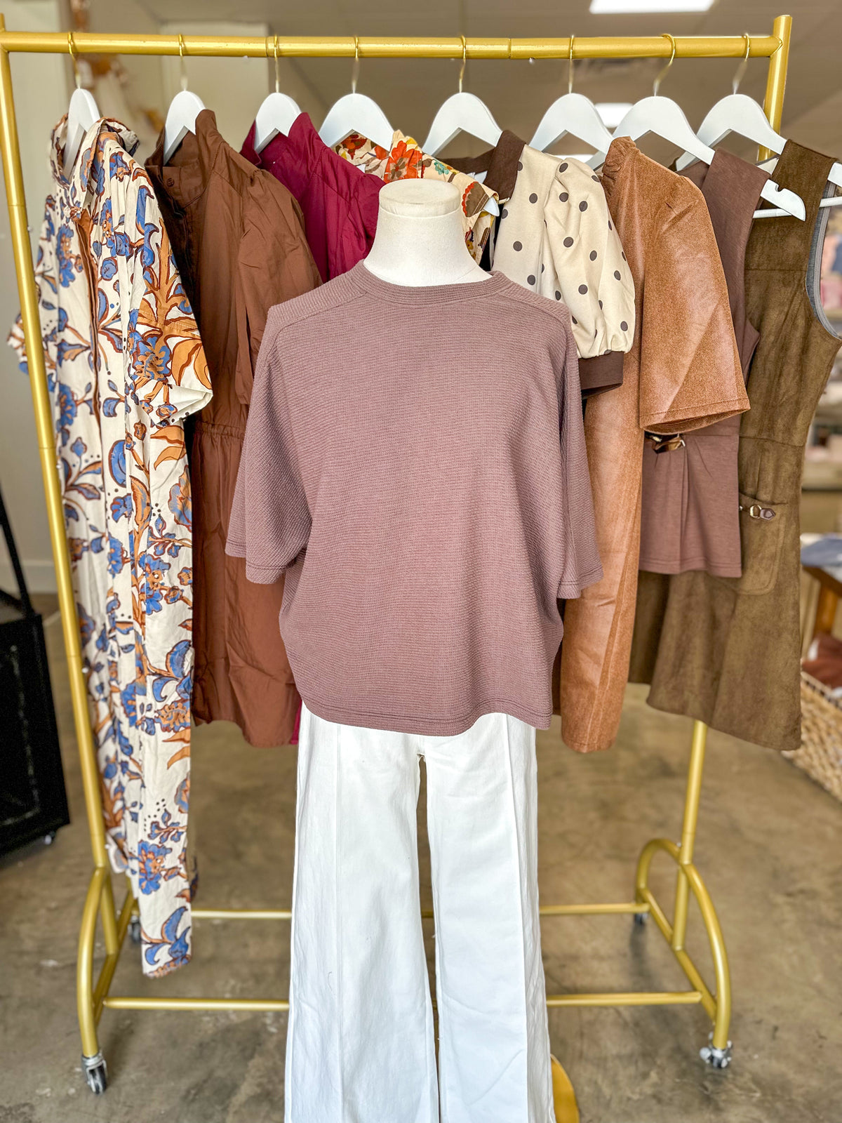 Brown Cloudy Knit 3/4 Sleeve Top