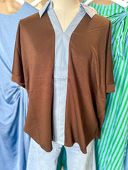 Brown Windsor Contrast Collared Top