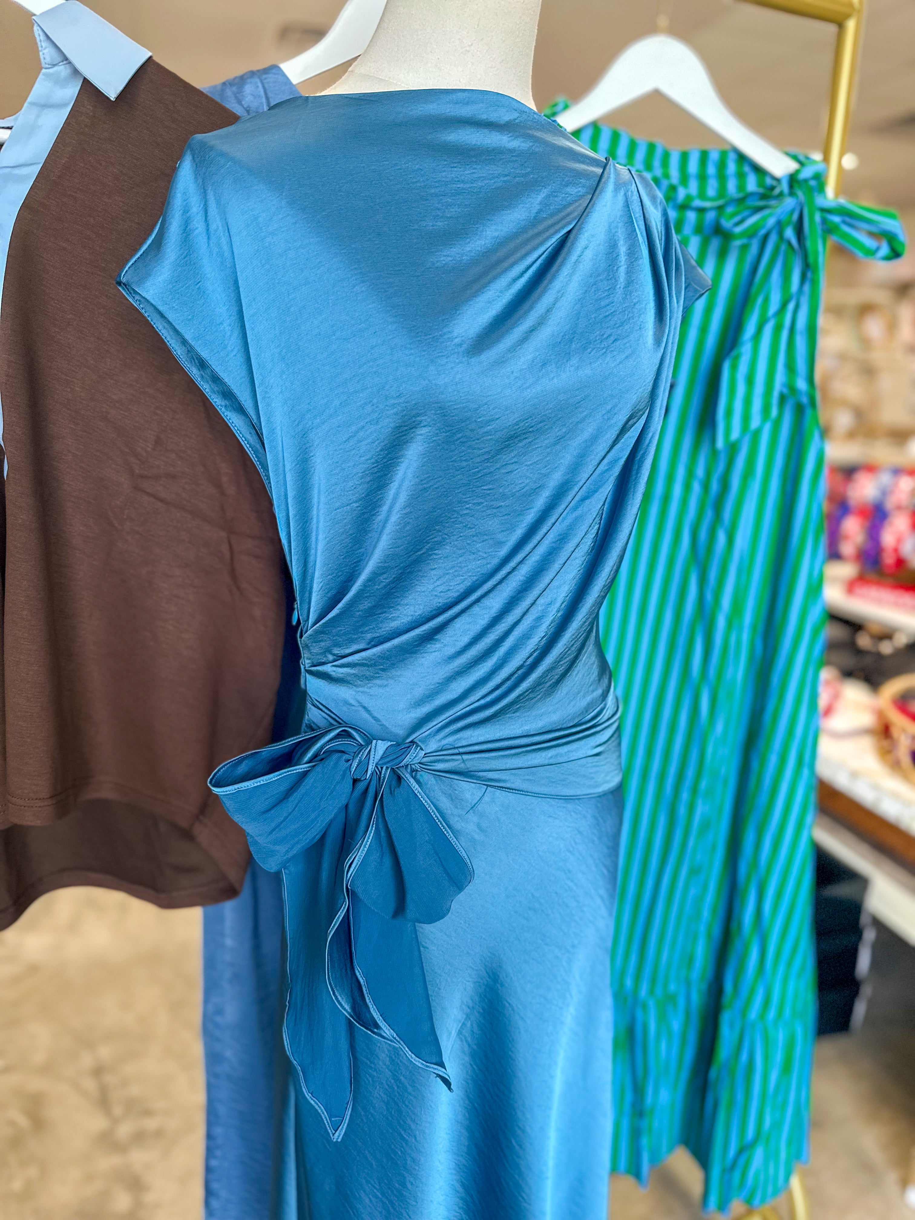 Blue After Hours Tie Waist Midi Dress
