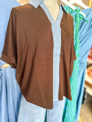 Brown Windsor Contrast Collared Top