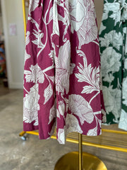 Burgundy Garden Society Collared Tie Waist Maxi Dress