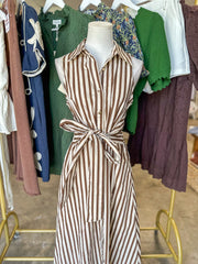 Brown Rowan Lane Striped Belted Maxi Dress