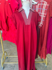 Burgundy Stitched To Impress Collared Maxi Dress
