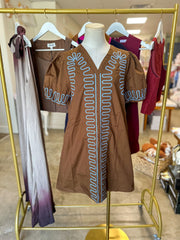 Brown/Blue Curved Stitch Mini Dress