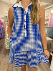 Blue East Coast Gingham Collared Mini Dress