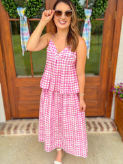 Candy Pink Gingham Midi Skirt Set
