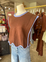 Brown and Blue Classic Contrast Sweater Top