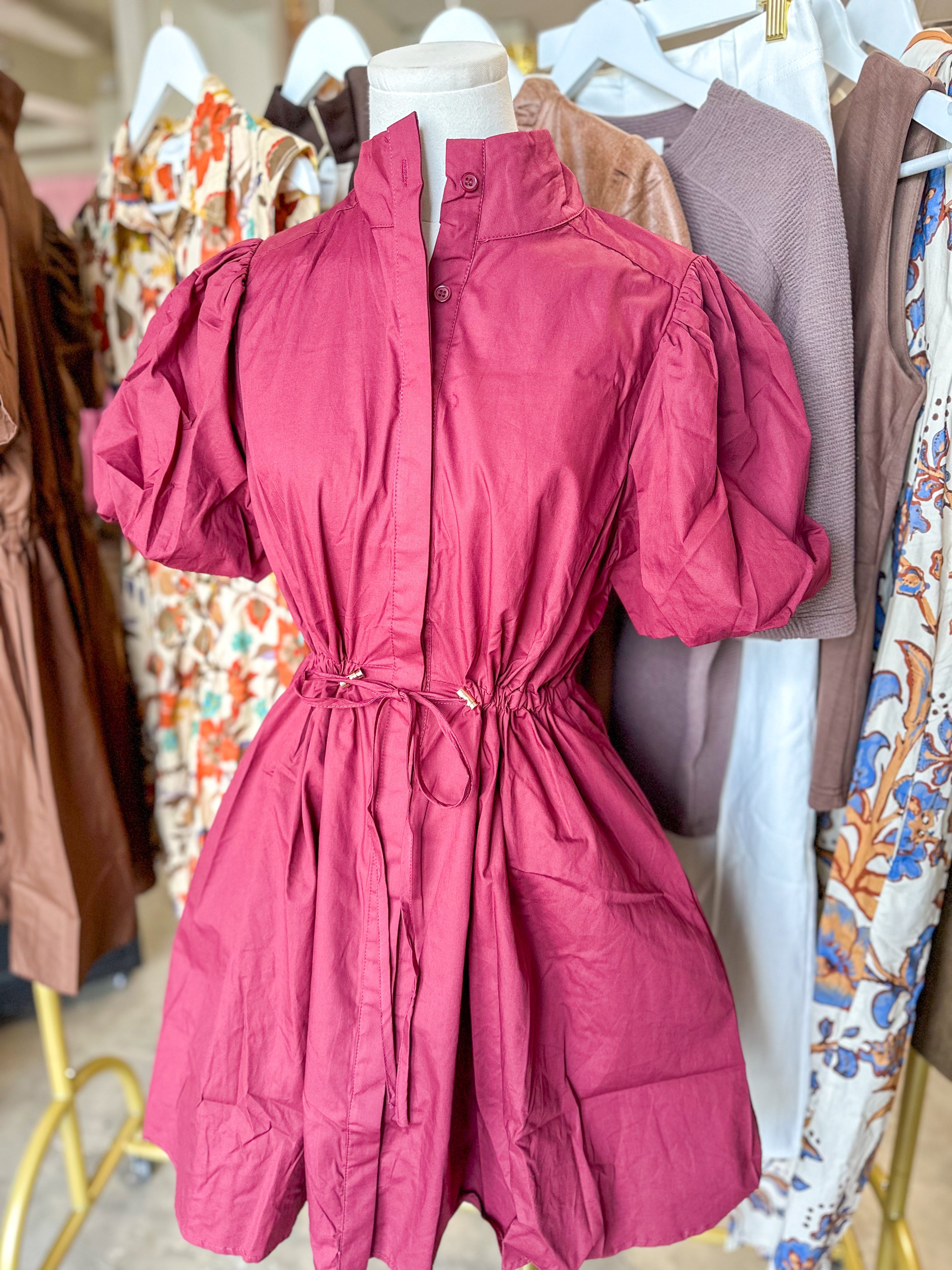 Burgundy Social Hour Cinched Waist Mini Dress