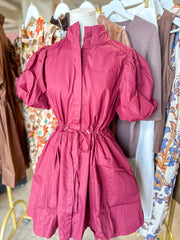 Burgundy Social Hour Cinched Waist Mini Dress