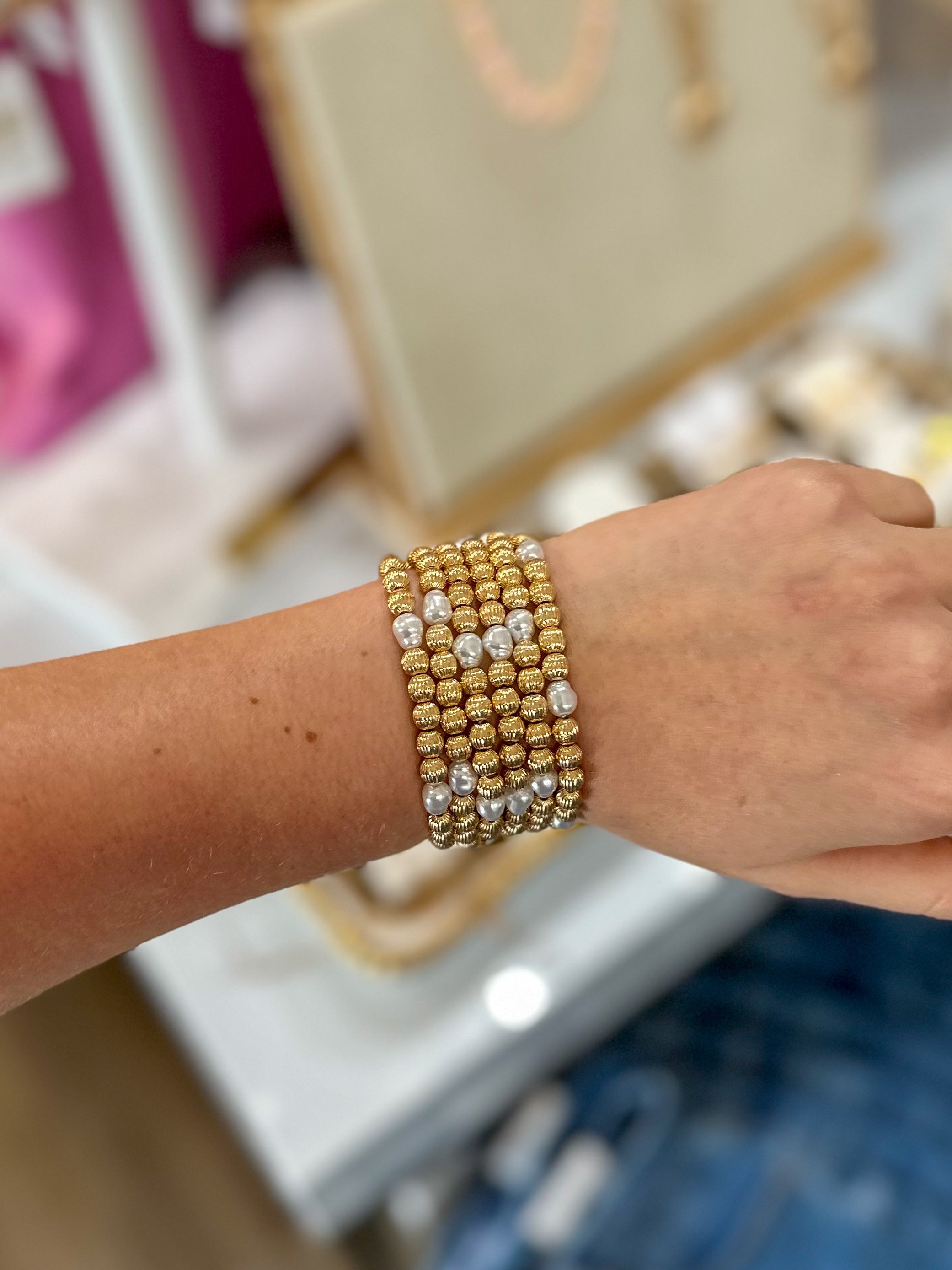Cambria Beaded Bracelet Set Gold - Caroline Hill Jewelry