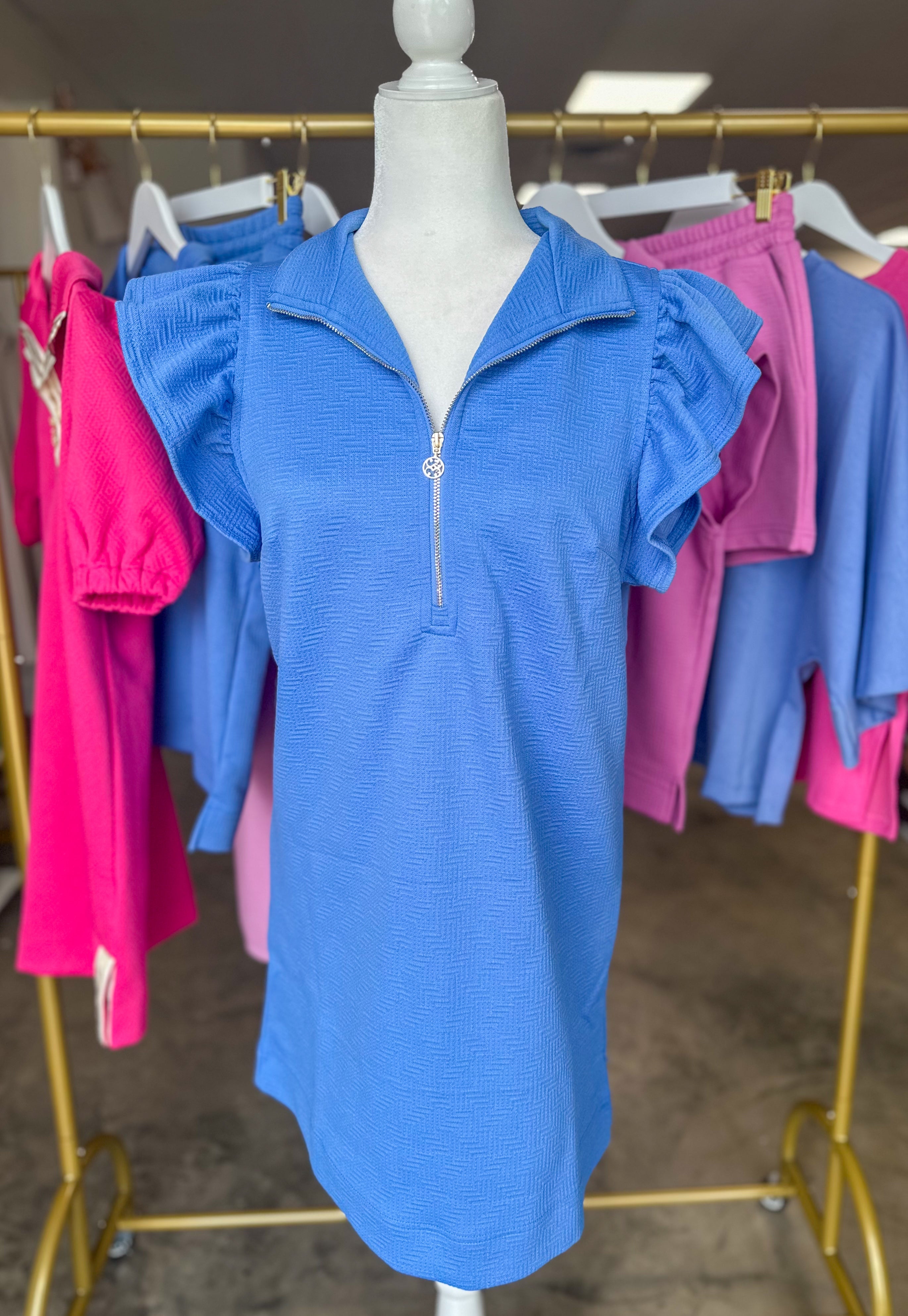 Blue Paige Half Zip Mini Dress
