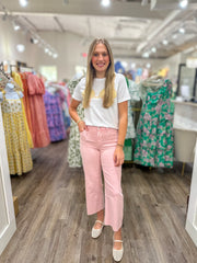 Baby Pink High Rise Crop Wide Leg Jean | VERVET