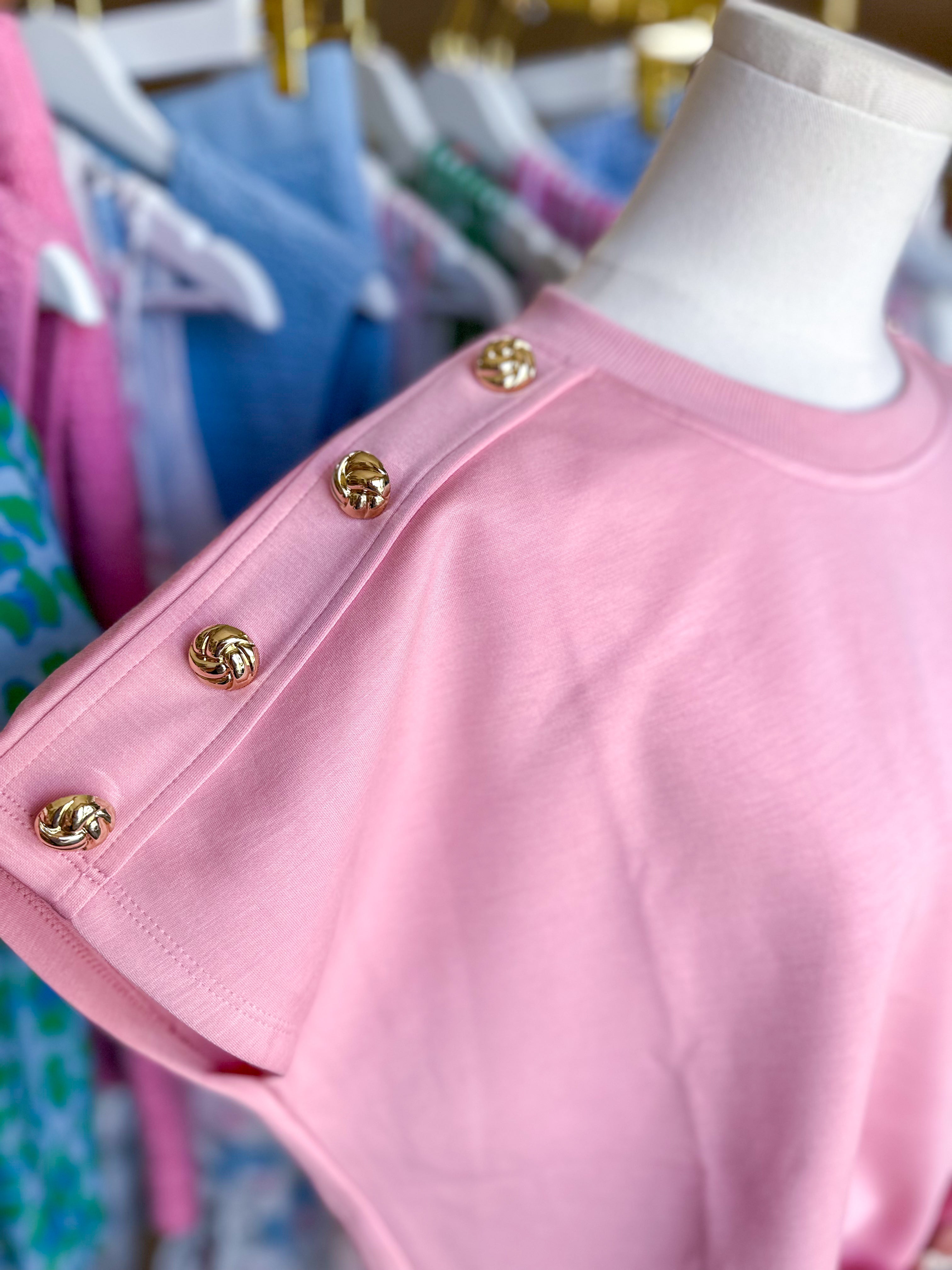 Blush Babe Gold Button Detail Short Sleeve Top