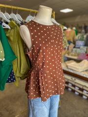 Brown Prescott Polka Dot Peplum Top