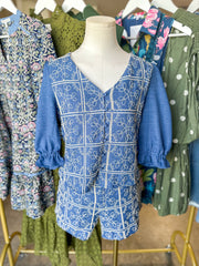 Blue & Ivory Graceful Threads Embroidered Shorts Set
