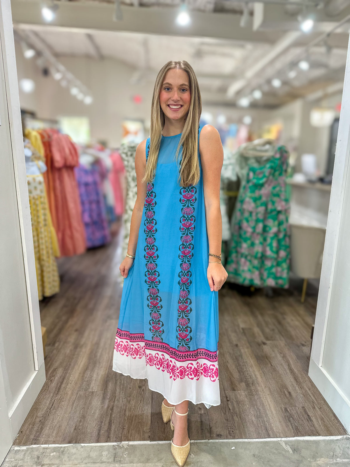 Blue Coastal Garden Maxi Dress