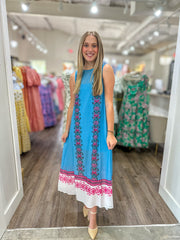 Blue Coastal Garden Maxi Dress