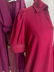 Burgundy Pretty In Pleats Half Zip Mini Dress