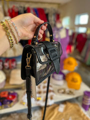 Black Chic Flapover Clear Stadium Crossbody Bag