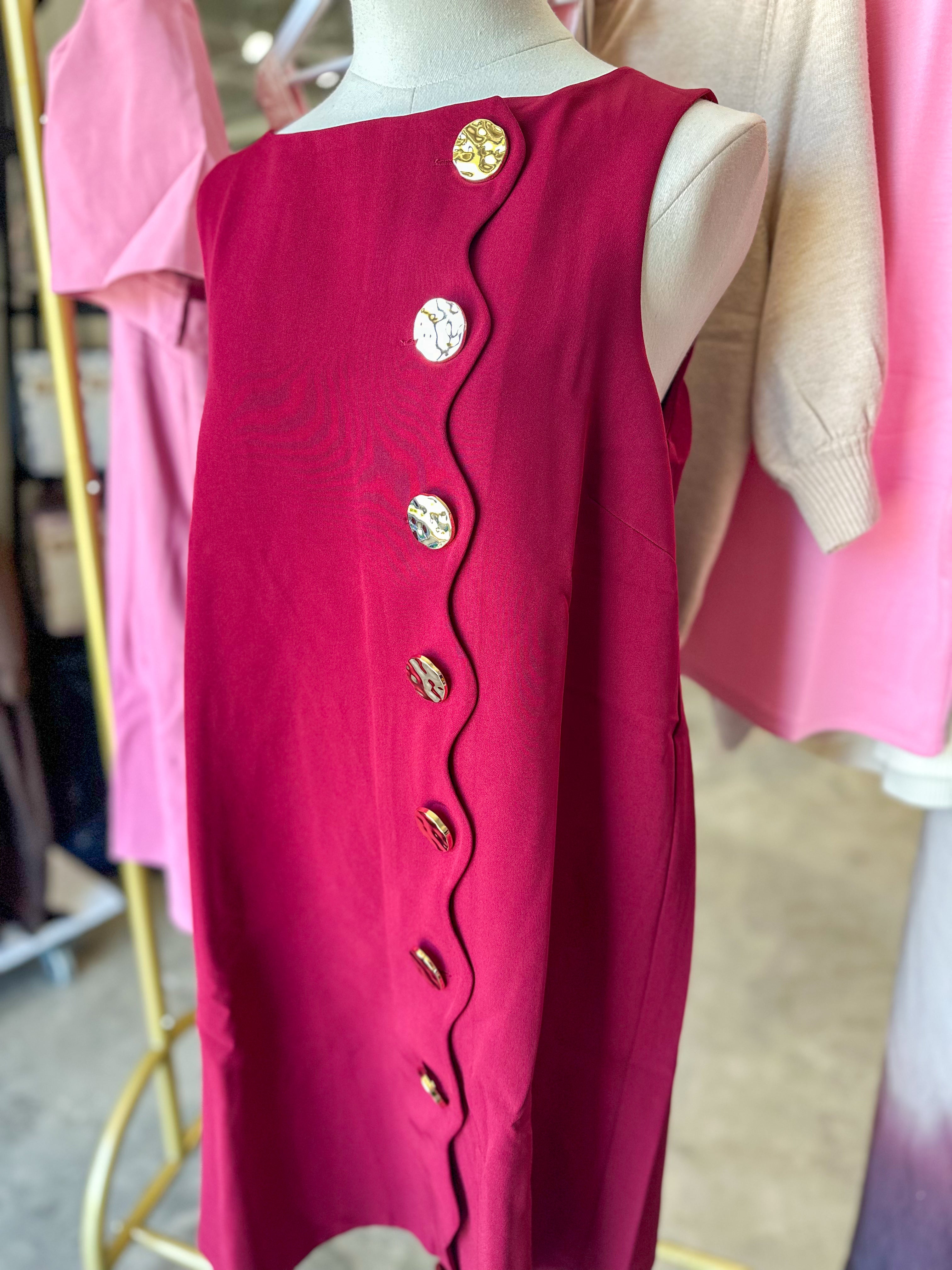 Burgundy Oh So Lovely Scallop Button Mini Dress