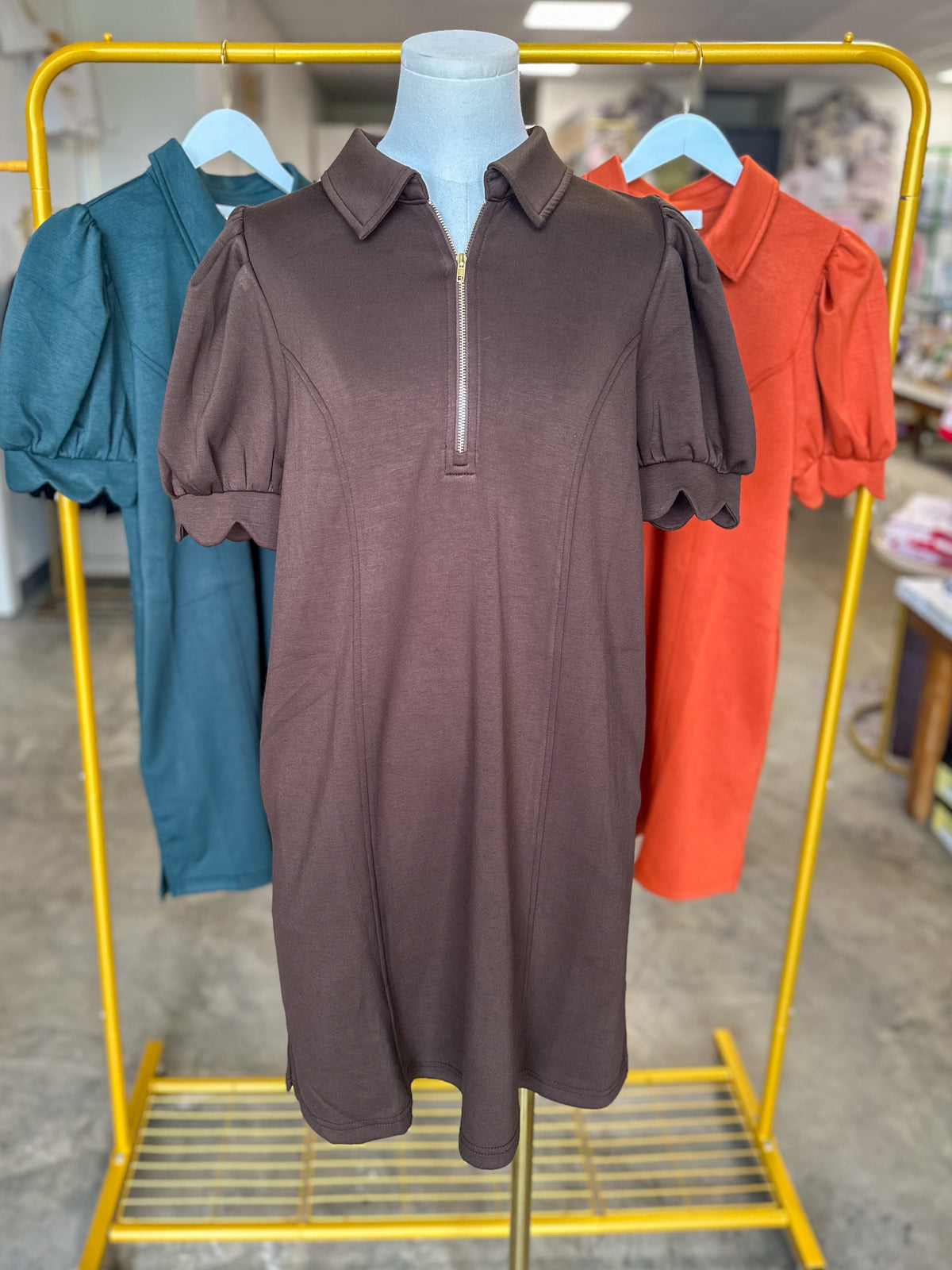 Brown Confident & Collected Half Zip Mini Dress