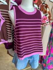 Burgundy Autumn Breeze Striped Knit Tank Top