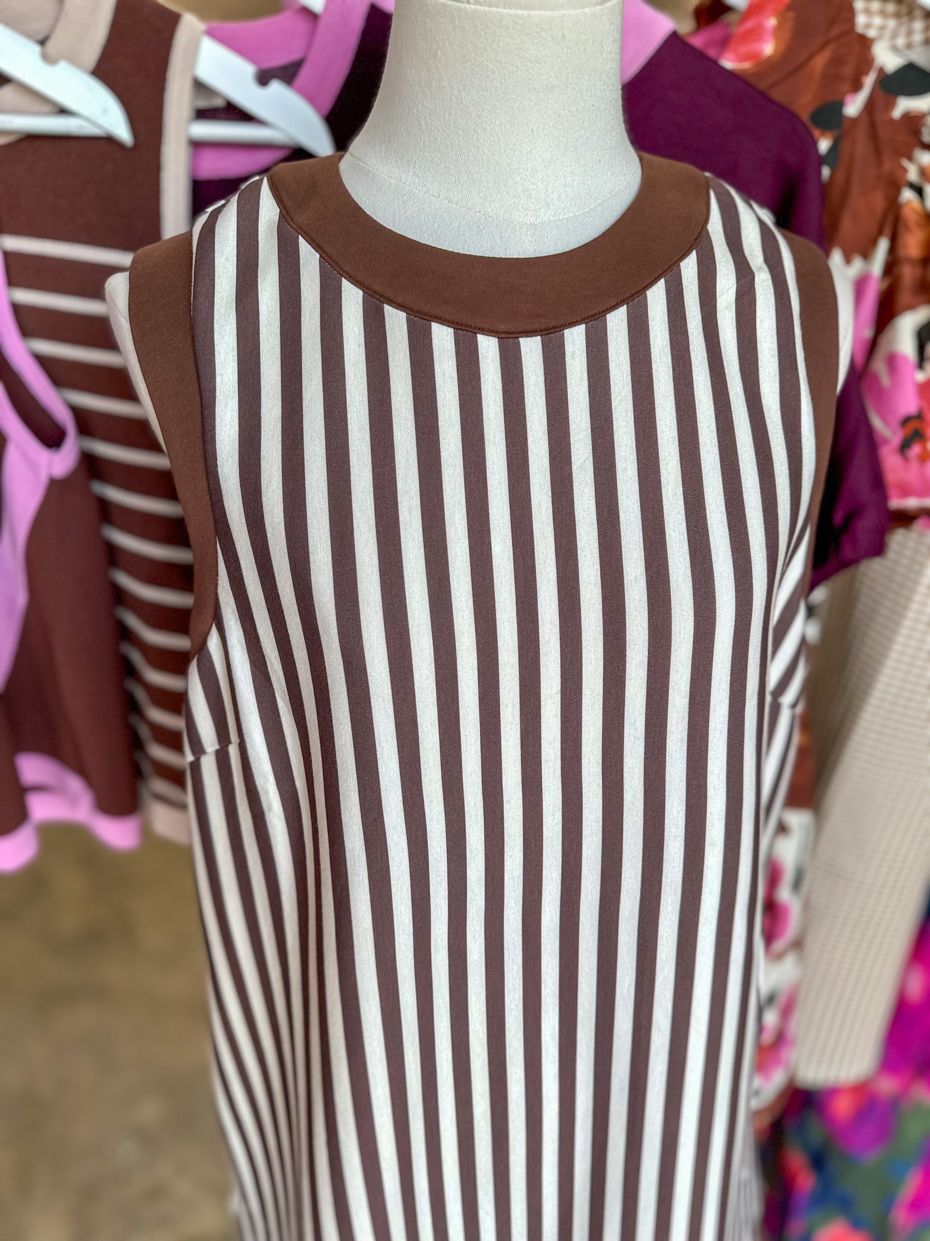 Brown Contrast Striped Easy Going Mini Dress