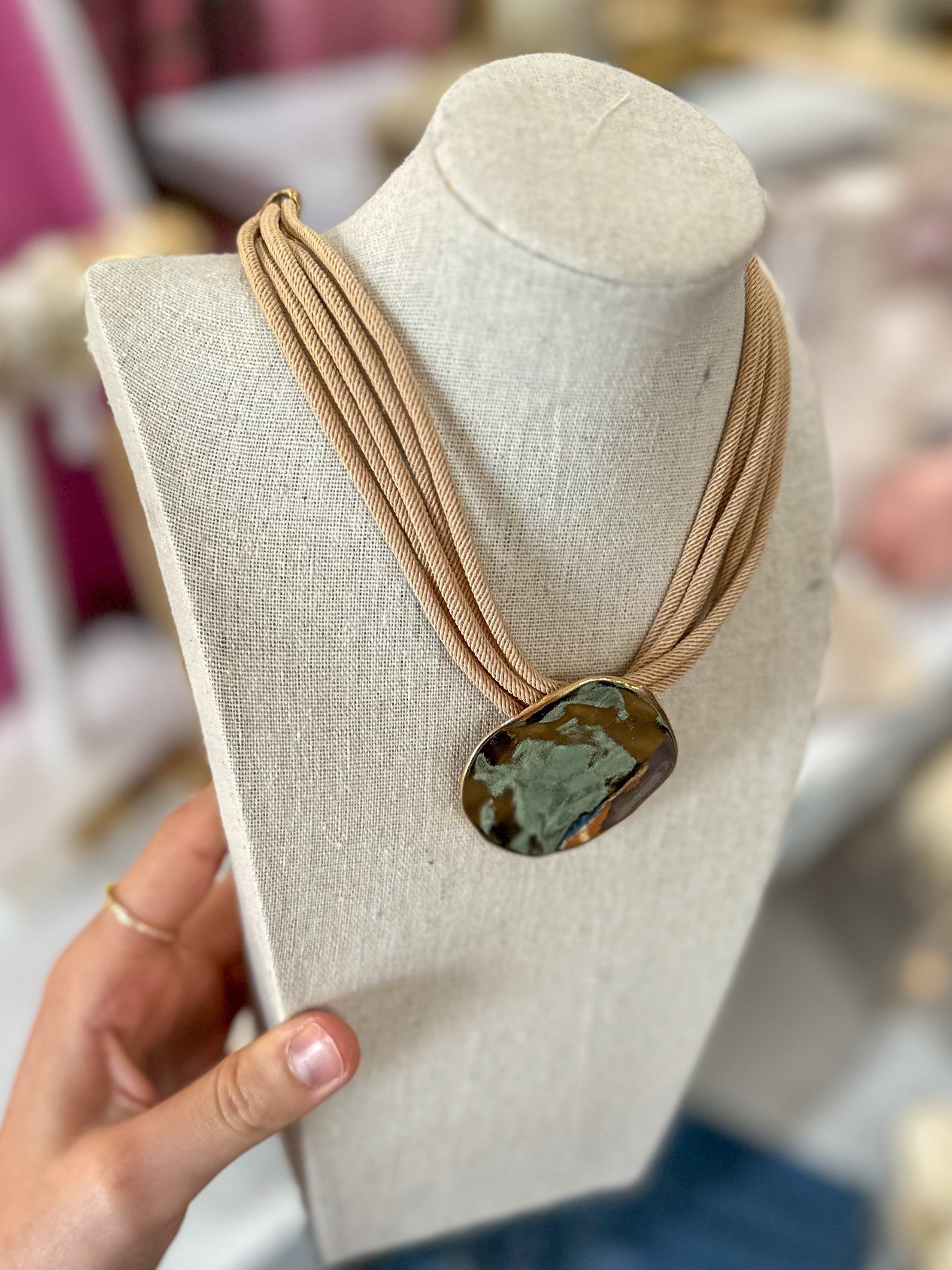 Calia Gold Pendant Cord Necklace Natural - Caroline Hill Jewelry