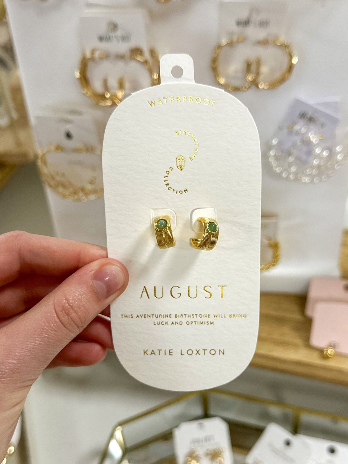 August Aventurine Birthstone Hoop Earrings