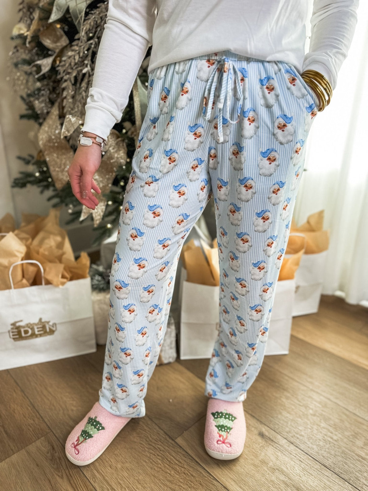 Baby Blue Unisex Vintage Santa Pajama Pants