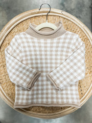 Beige Gingham Rolled Neck Sweater