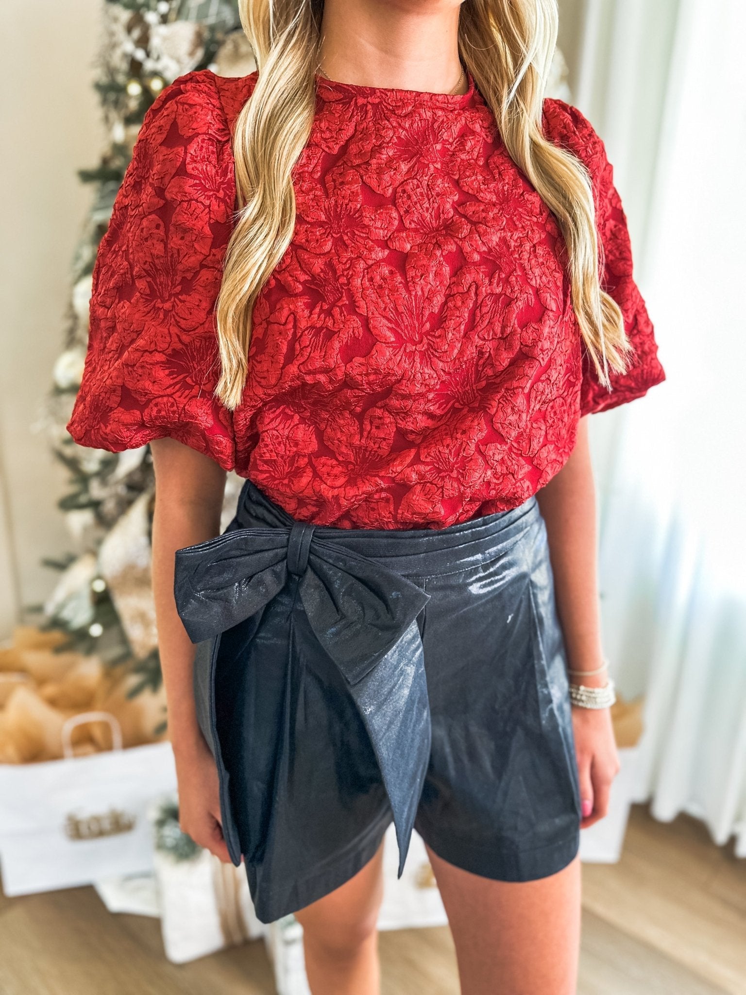 Black Tinsel & Treasures Ribbon Tie Metallic Shorts