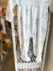 Blue Lamb Print Smocked Footie