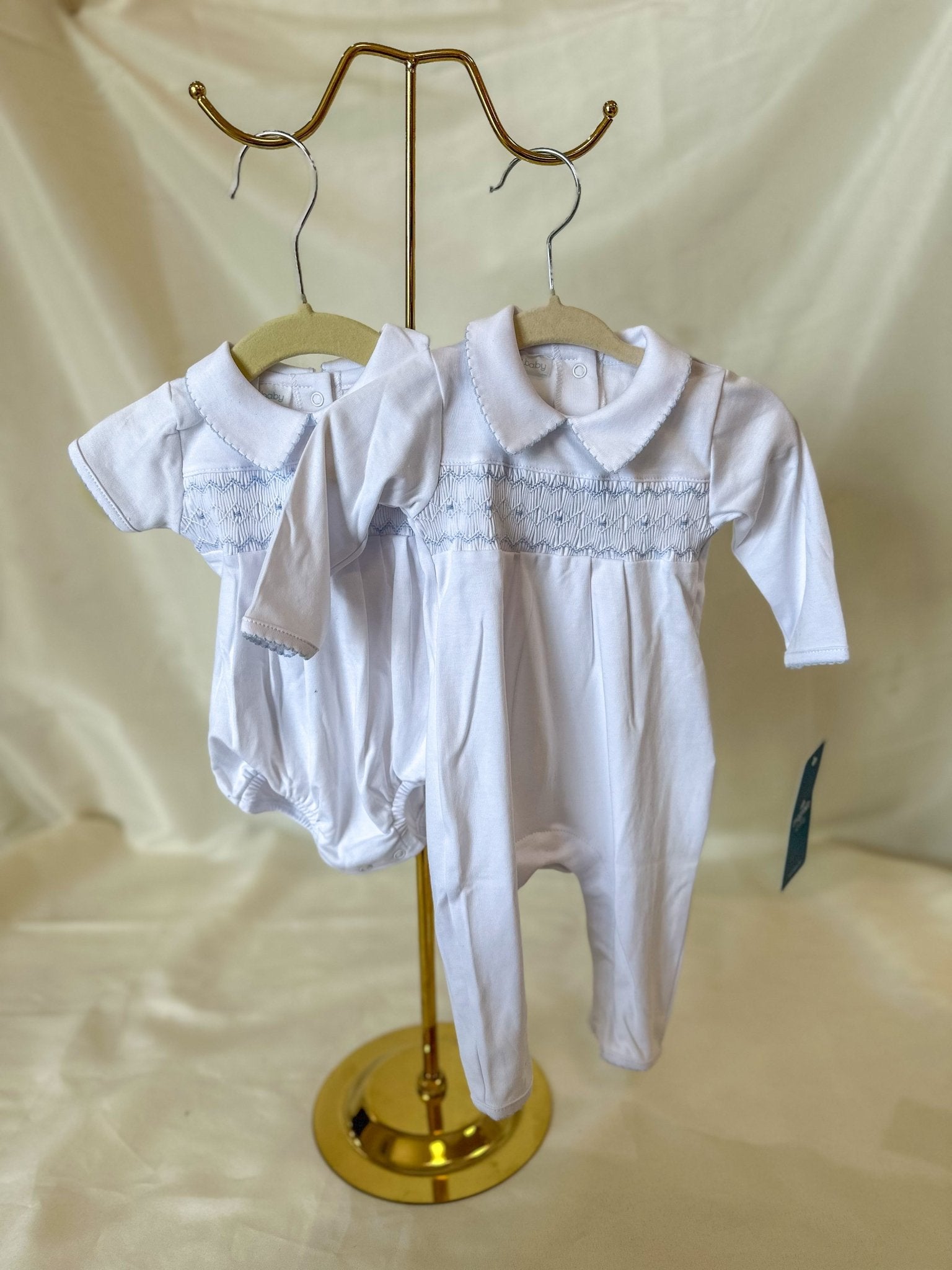 Blue Landon's Classics Smocked Short Sleeve Bubble